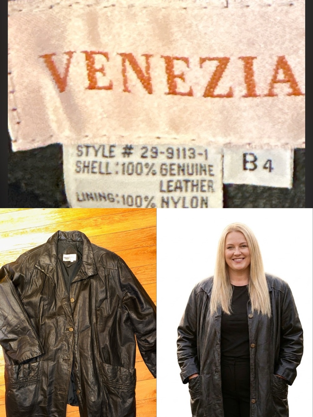 Vintage Venezia Classic Black Leather Jacket Coat - Women's 1X